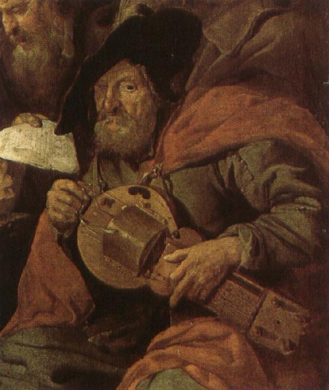 Hans Multscher showing ahurdy gurdy player oil painting image
